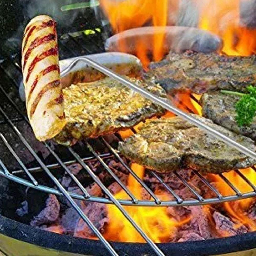 BBQ Meat Hook with Wooden Handle Food Flipper Hook Outdoor Meat Turner Hook  Easy To Clean