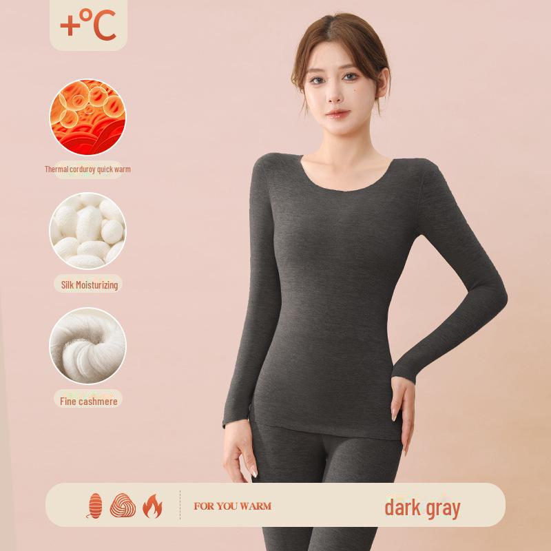 Women's 2024 German Wool Thermal Underwear Set: Seamless Cashmere Silk Shirt & Trousers with Velvet Lining for Autumn/Winter.