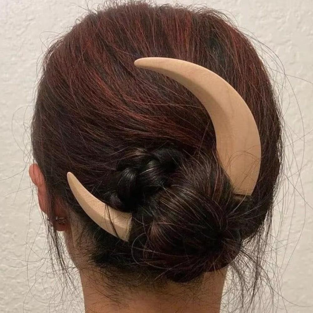 Handcarved Crescent Hair Fork Elegant Handcrafted Hair Stick Wooden Half-Moon Hairpin Accessory
