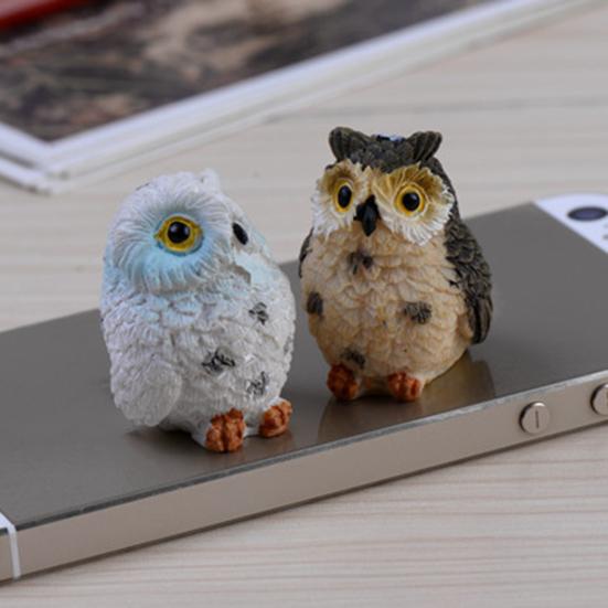 Mini Sova Soška Pryskyřice Ručně Malovaná Sova Ozdoba Miniaturní Zvířecí Figurka pro DIY Mikro Krajinu Bonsaj Vílí Zahrada Dekorace