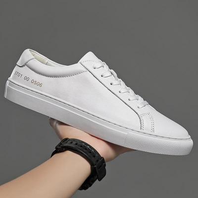 Men's Casual White Cowhide Shoes - Versatile Korean Style, Small Round Toe, Plus Size Trend