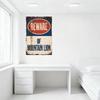 Vintage Rustic Mountain Lion Warning Metal Tin Sign - Weathered Aged Rust Spots Faded Paint Blue Red Oval Decor for Man Cave Bar