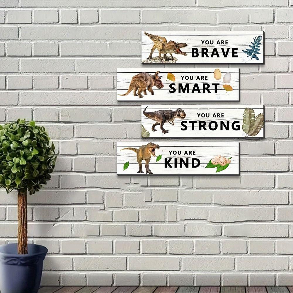 4Pcs Wooden Dinosaur Hanging Doorplate Creative Wall Signage Wall Decoration Door Pendant  Home
