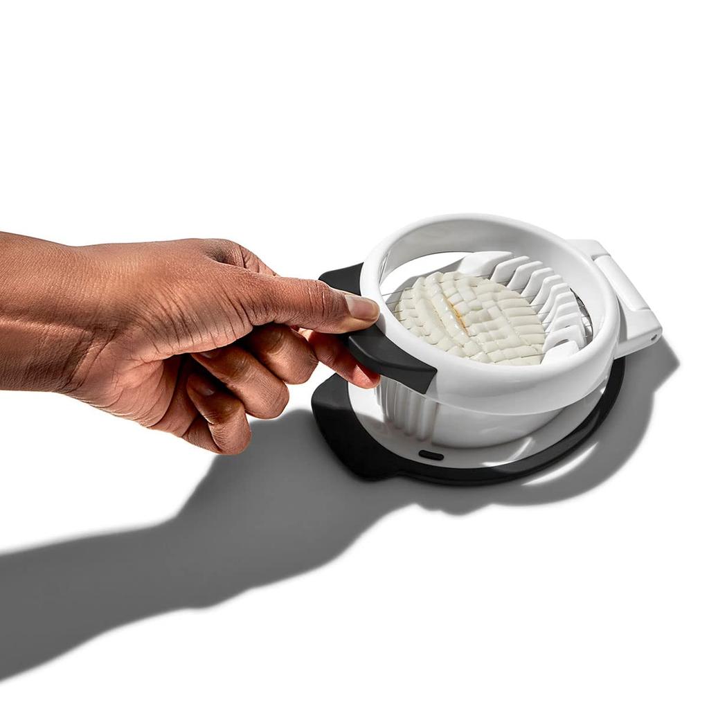 OXO Simple Egg Slicer Cuts Boiled Cuts Eggs and Minces Easy To Cut Eggs Without Crushing Them Dishwasher Safe Eggs, Vertically, Horizontally,