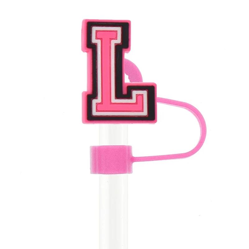1PC Pink Letter PVC Straw Covers Cap Compatible For Most 30&40Oz Cup 10mm Straw Toppers Reusable Splash Proof Straw Caps