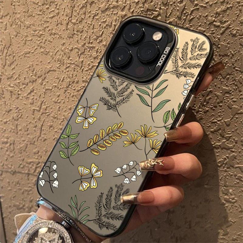 Flowers And Plants Electroplate Silver IMD Case For Samsung Galaxy A13 A14 A23 A15 A35 A55 S24 S23 S22 S21 Ultra Plus FE Cover