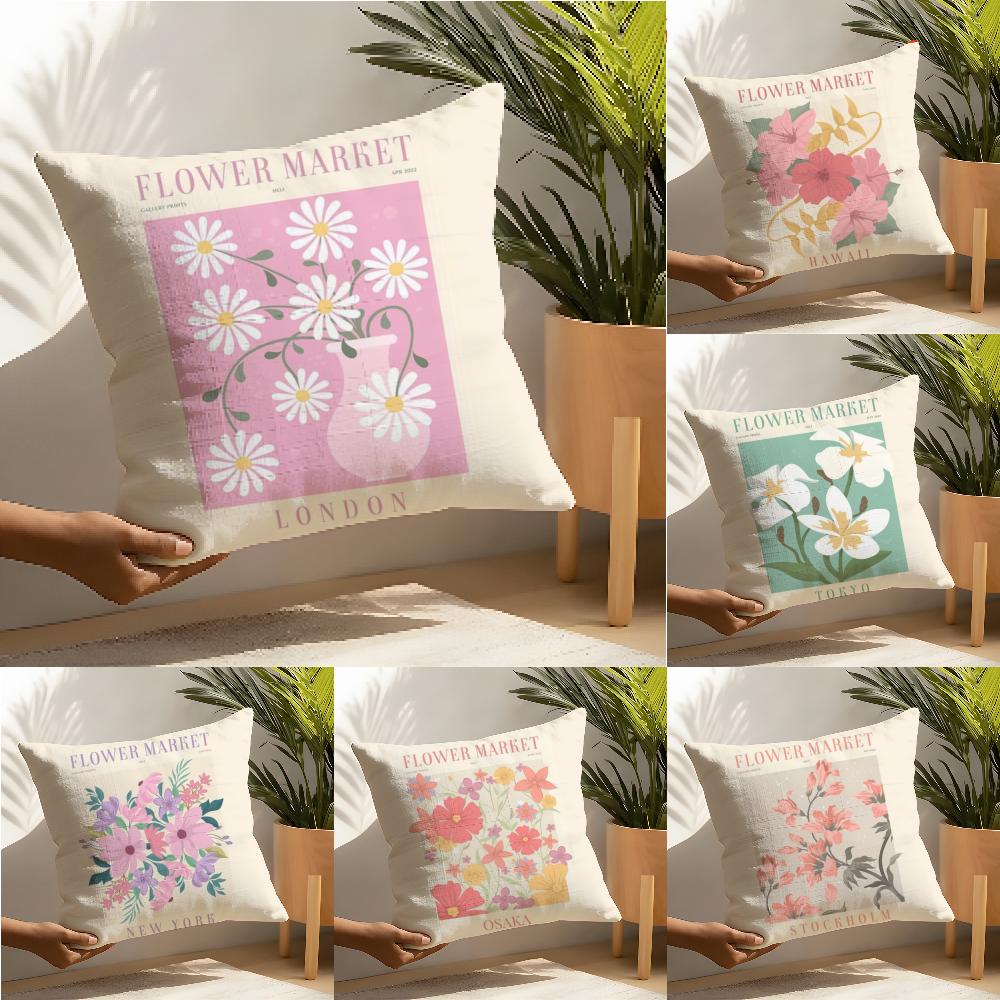 Fashion Flower Market Pillow Case Home Living Room Decoration Linen Pillow Cases Cushion Cover