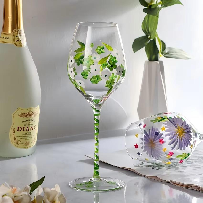 Kreative Bemalte Tulpe Hohe Cocktailgläser Blume Kristall Saft Champagnergläser Rotweingläser Hausgemachtes Trinkgeschirr