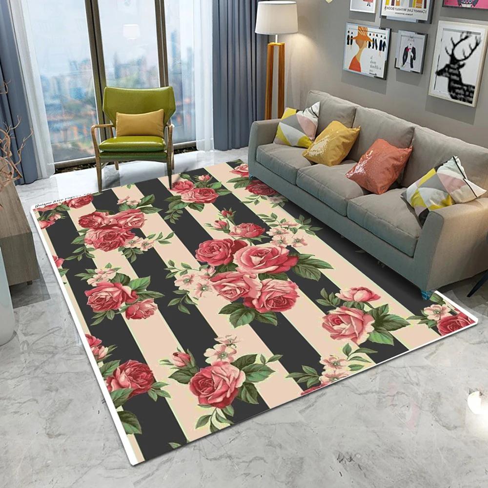 Garden Flower Art 3D Printed  Area Rug for Living Room Bedroom Home Decor Aesthetic Carpet Washable Floor Mat