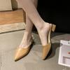 Half slippers women's 2025 summer new pointed middle heel women slippers Korean version outside wearing muller shoes