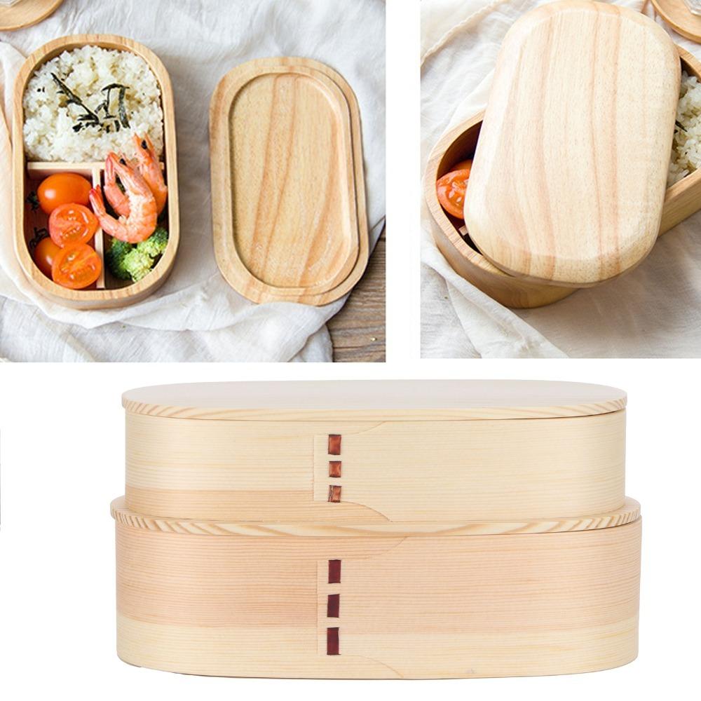 Wooden Material Japanese Bento Box With Divider Double Layer Lunch Box  For Picnic абрикосовый
