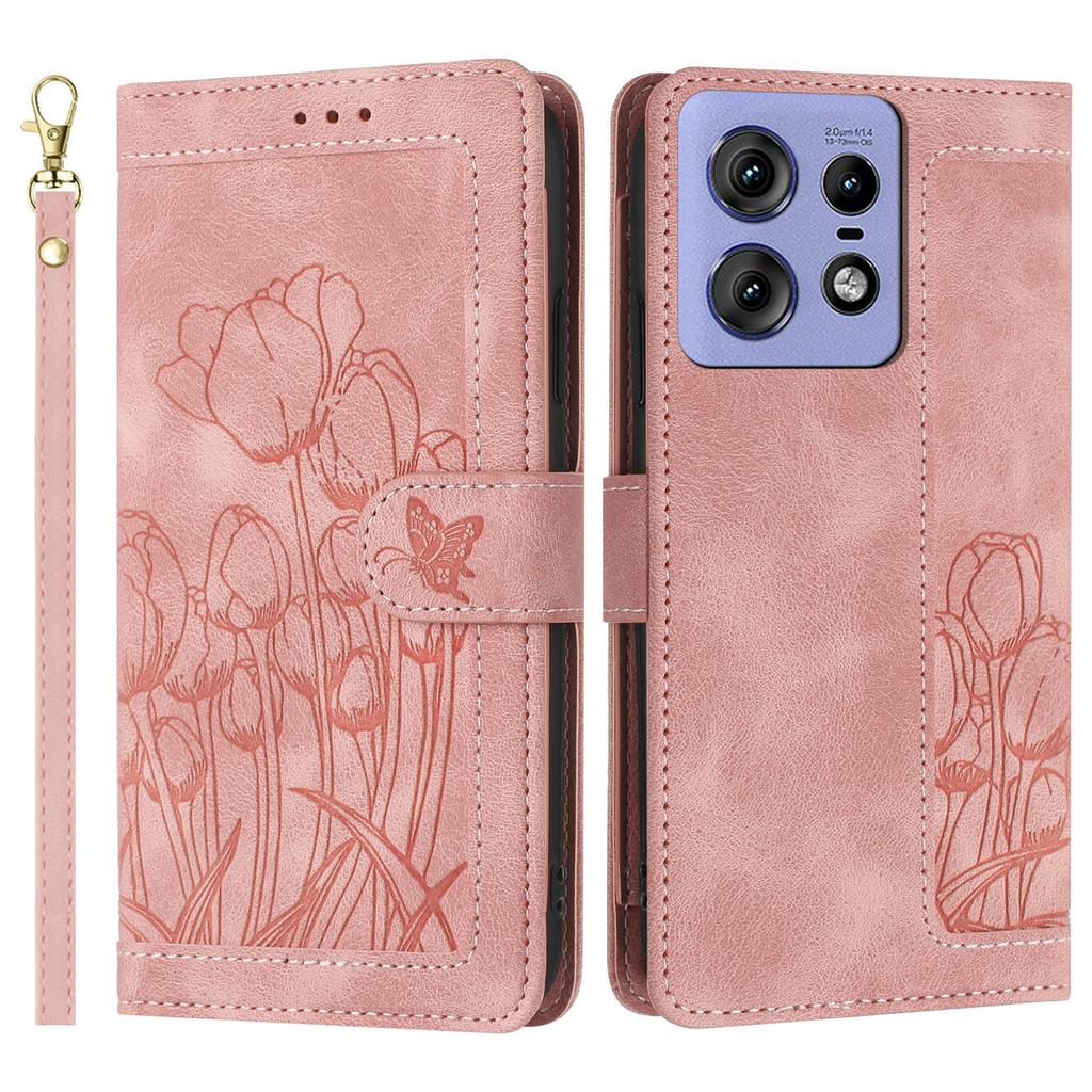 For Motorola Edge 50 Pro 5G Tulip Leather Case Phone Cover with 5 Card Slots Wallet