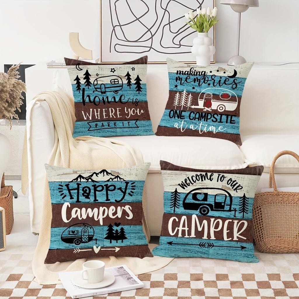 1/4pcs Rustic Farmhouse Camping Throw Pillow Covers Camper Themed Decorative Pillow Cases for Outdoor Indoor Home Decor