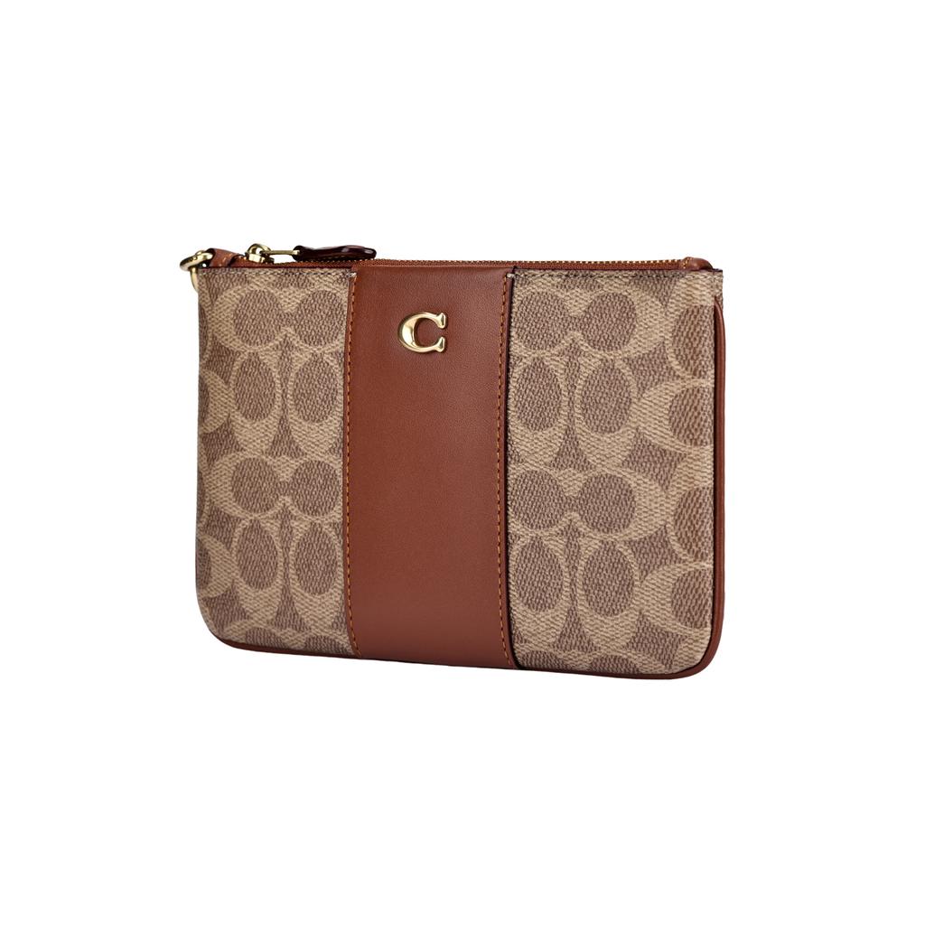 Coach 19 Classic Monogram Zip Closure Faux Leather Clutch Small Women Clutch Caramel CI189-B4XHG