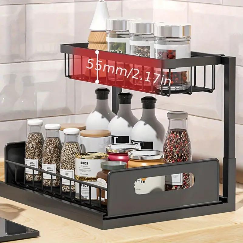 

2 Tier Under Sink Organizer Pull Out Storage Rack With Sliding Drawer Storage Wire Basket For Kitchen Bathroom Cabinet Organizer 2-tier