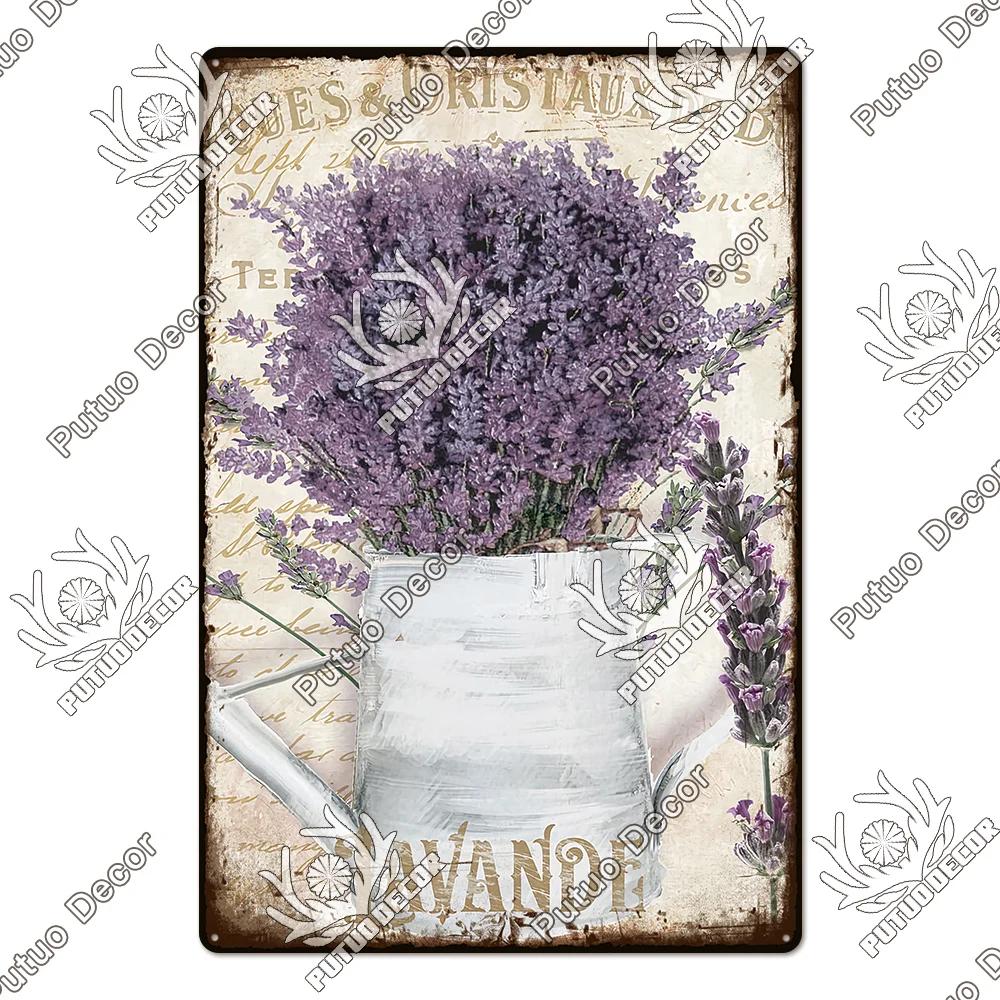 Putuo Decor Lavendel Metallskyltar Plåtposter Metall Vintage Solros Skyltar Retro Blomma Plåtskylt Tusensköna Väggdekor för Hem Trädgård