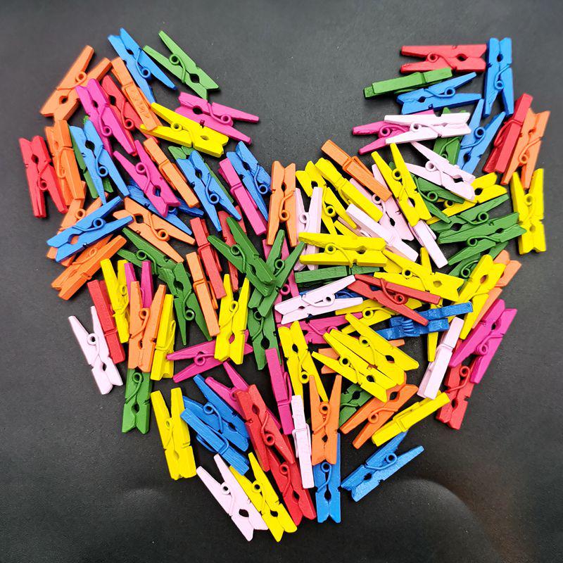 Cartoon Colored Wooden Clips for DIY and Kindergarten Projects Mixed Colors: 100 pieces (7*25mm)