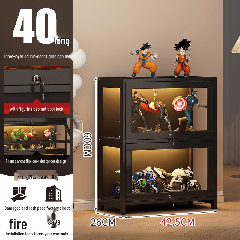 Acrylic Lockable Display Case with LED Lights for Figurines and Models, Dustproof Transparent Stand