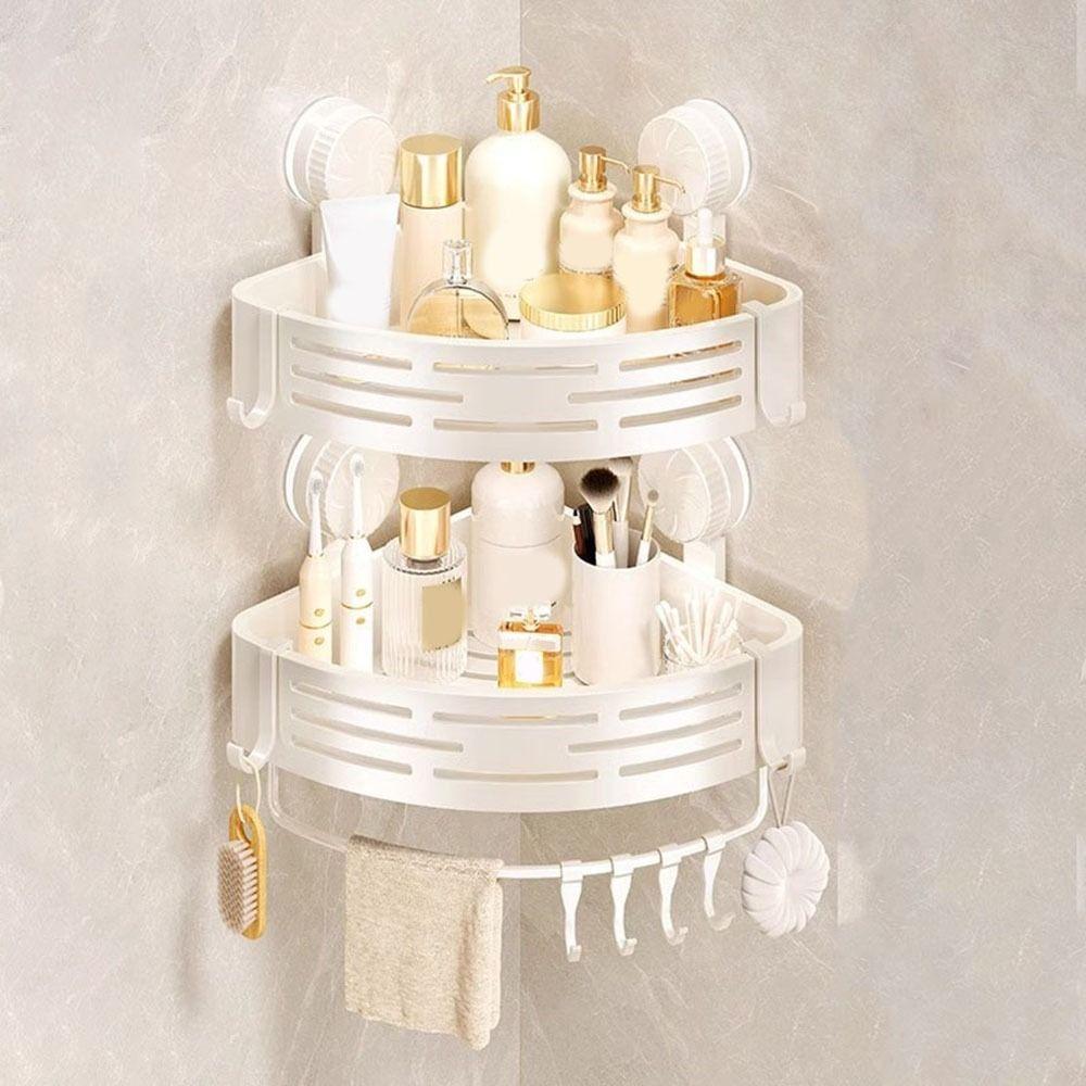 Wall Mounted Corner Storage Rack Plastic Suction Cup Shower Shelf  Kitchen