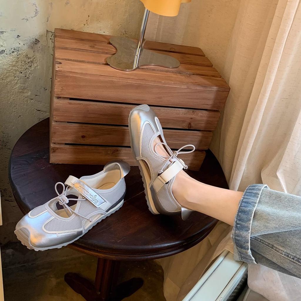 Sheepskin version of grape mother, the same ugly cute Velcro contrasting color drawstring soft sole sports casual Mary Jane shoes women's spring a