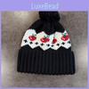 Knitted Warm Simple Hat Cherry Embroidery Design And Plush Decoration Ball