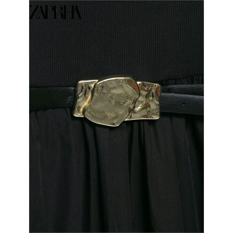 Zaprha2025 New Arrival Sexy Temperament with Belt Patchwork Midi Skirt V-neck Strap Dress Waist 1165065