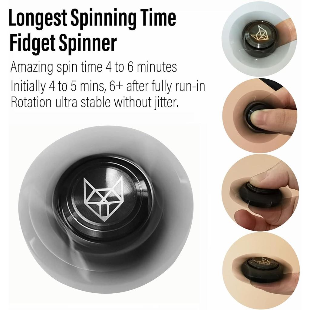 Metal Fidget Spinner for Adults, Stainless Steel Heavy Spinning Toys, Small Mini Fox Hand Gyro, Bearing Premium Long High Spin Fidget Block, Silver