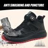 Black Leather Safety Shoes Men Steel Toe Sneakers High Top Work Shoes Rotating Button Work Boots Men's Protective Sneakers