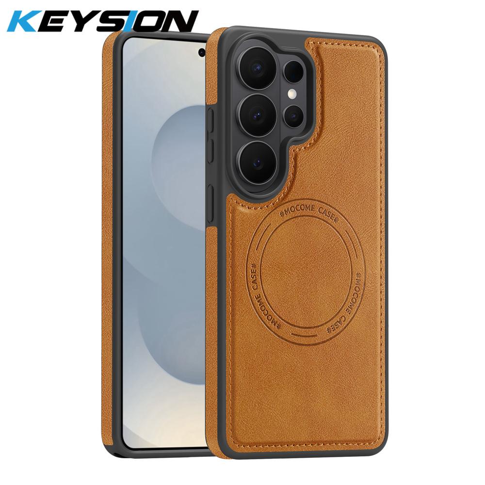 KEYSION Retro PU Leather Case for MagSafe for Samsung Galaxy S25 S26 Ultra 5G S26+ S25 FE Magnetic Shockproof Phone Cover