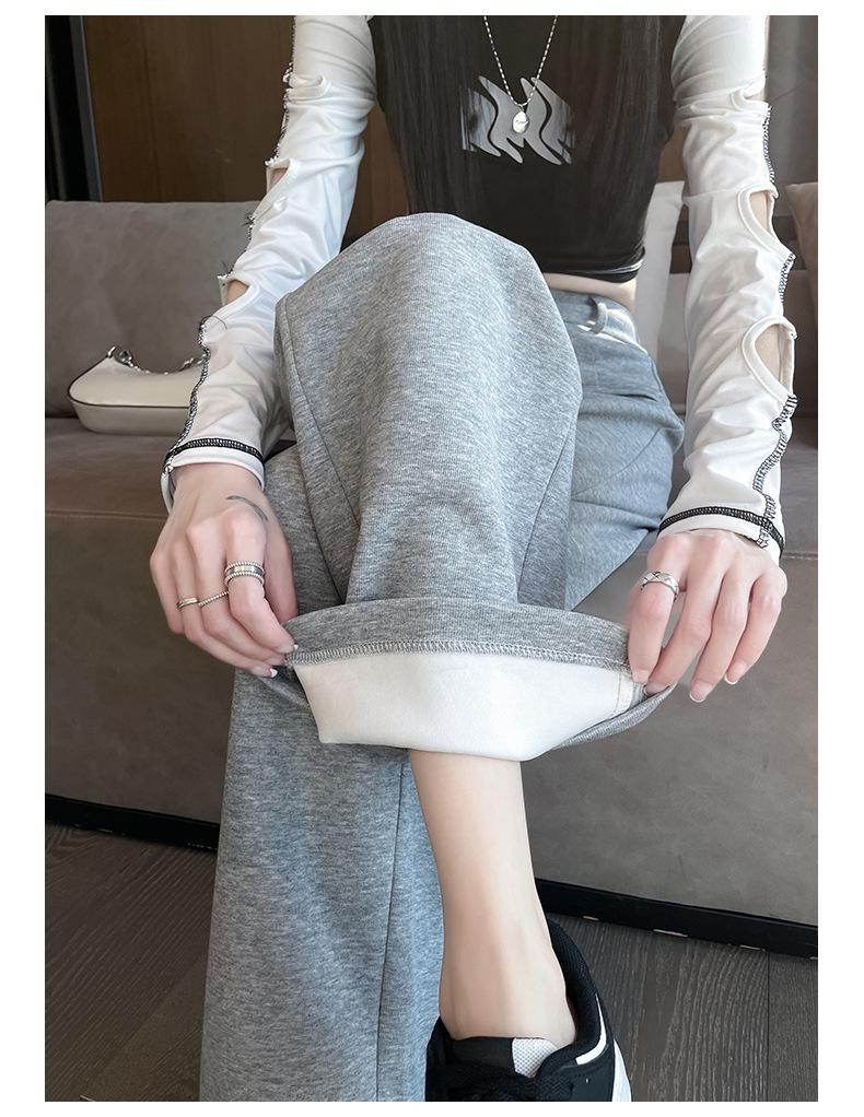 2025 Women's Gray High-Waisted Wide-Leg Slimming Casual Pants for Spring, Autumn, or Winter