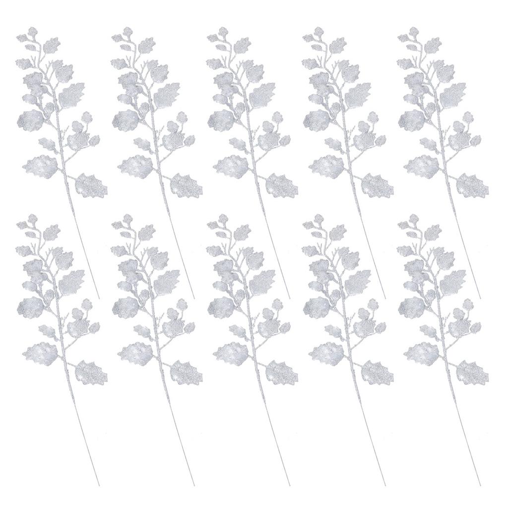 10pcs Christmas Faux Leaves Artificial Pe Glittered Bay Leaf For Tree Decor Holiday Home Wedding Party Xmas Ornament Crafting