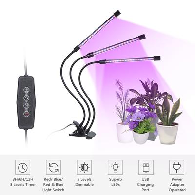DC5V 27W 3-headed LED Plant Growing Light with Adjustable 360 Degrees  Goosenecks Red and Blue Light Bulbs