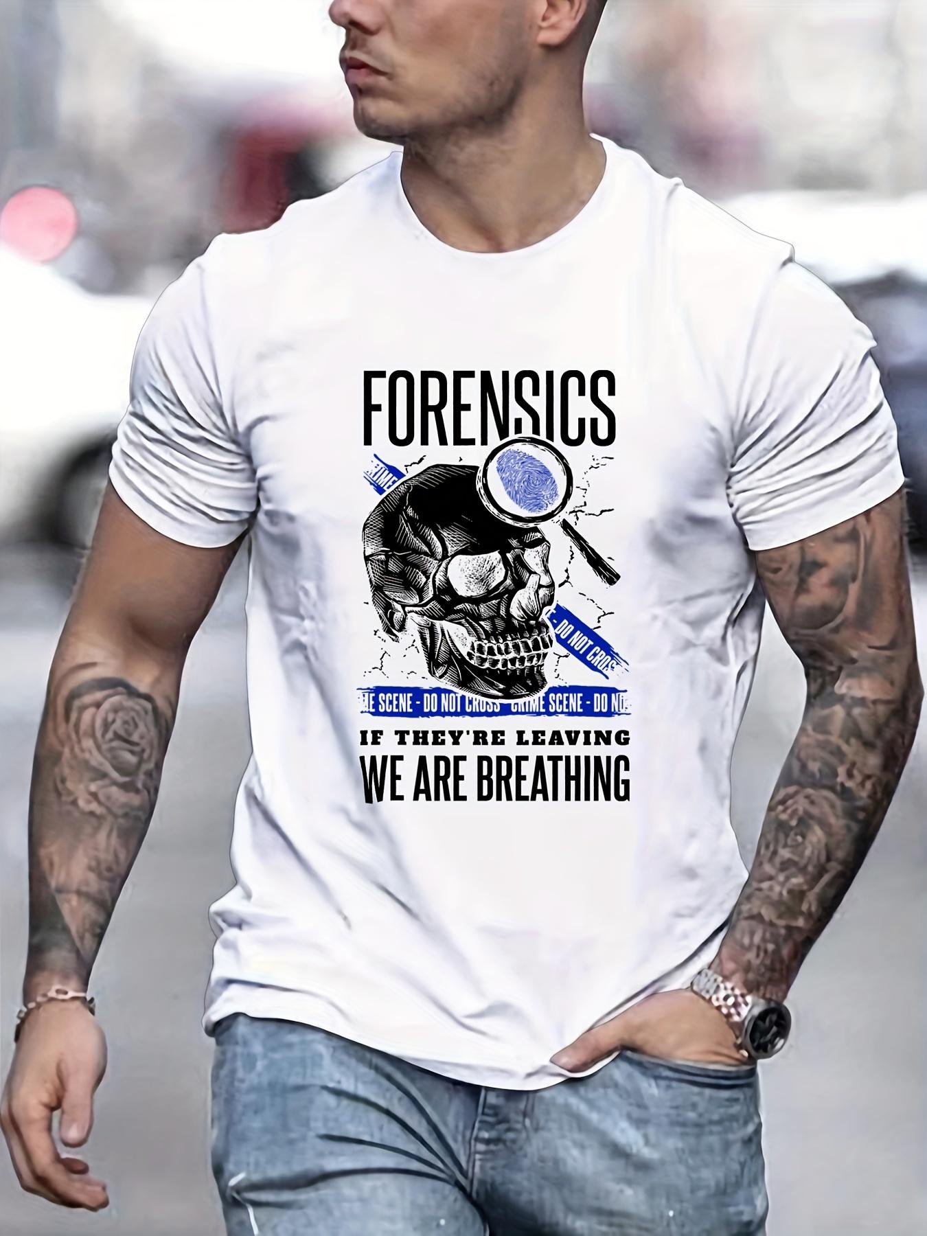 

ZX 2026 New Year Crime Scene Skull Pattern Mens Summer Halloween Tshirt Mens Fashionable Graphic Round Neck Top 3XL