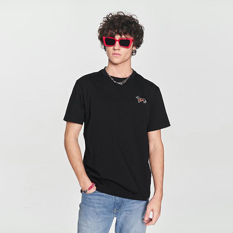 Comfortable Logo Letter Print Round Neck Pullover Short Sleeve T-Shirt Men Tops Black LMT0081194LE00FK11000