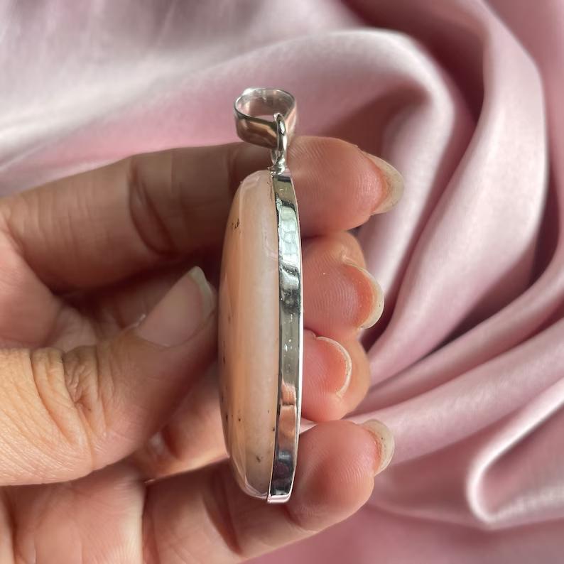 925 Sterling Silver Pendant Pink Opal Pendant With Silver Chain Necklace