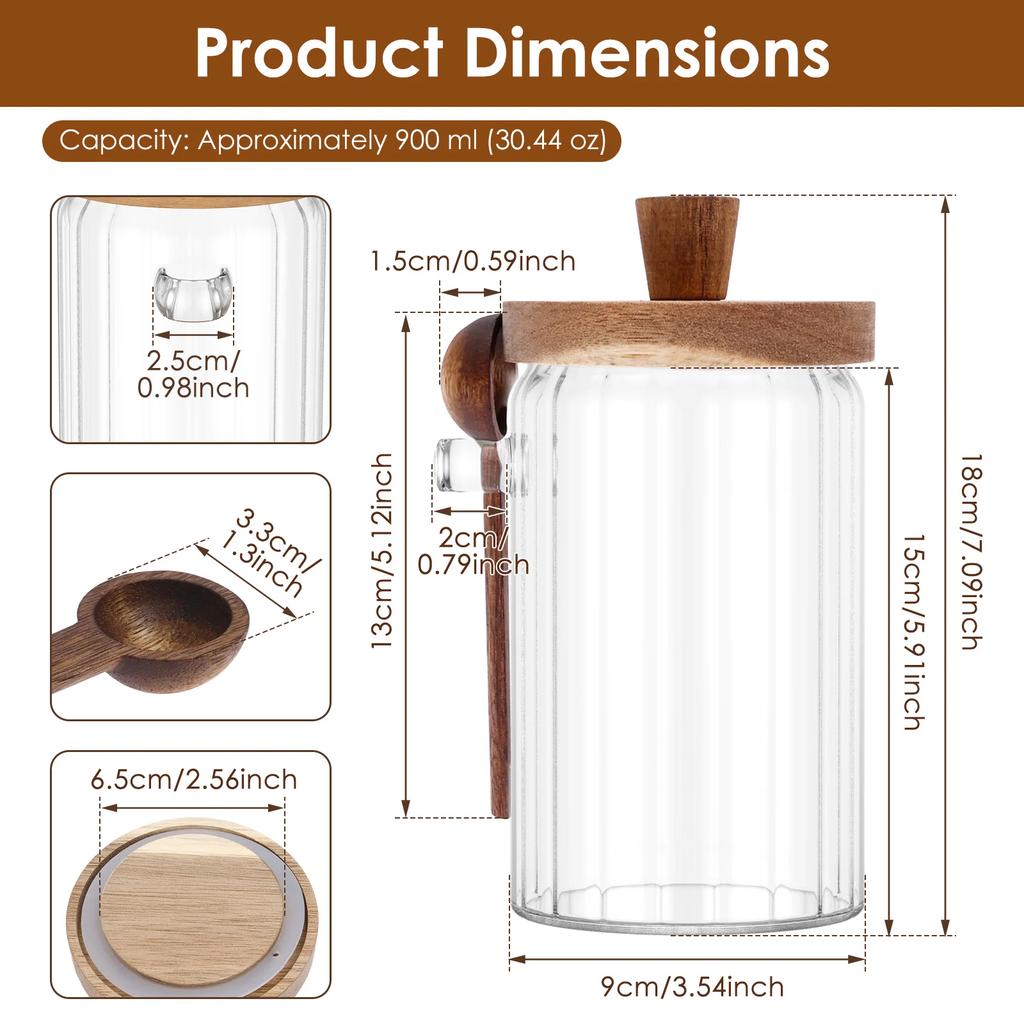 Airtight Glass Jars with Wooden Lid and Spoon Transparent Multipurpose Moisture-proof Coffee Food Storage Jar for Spices Beans