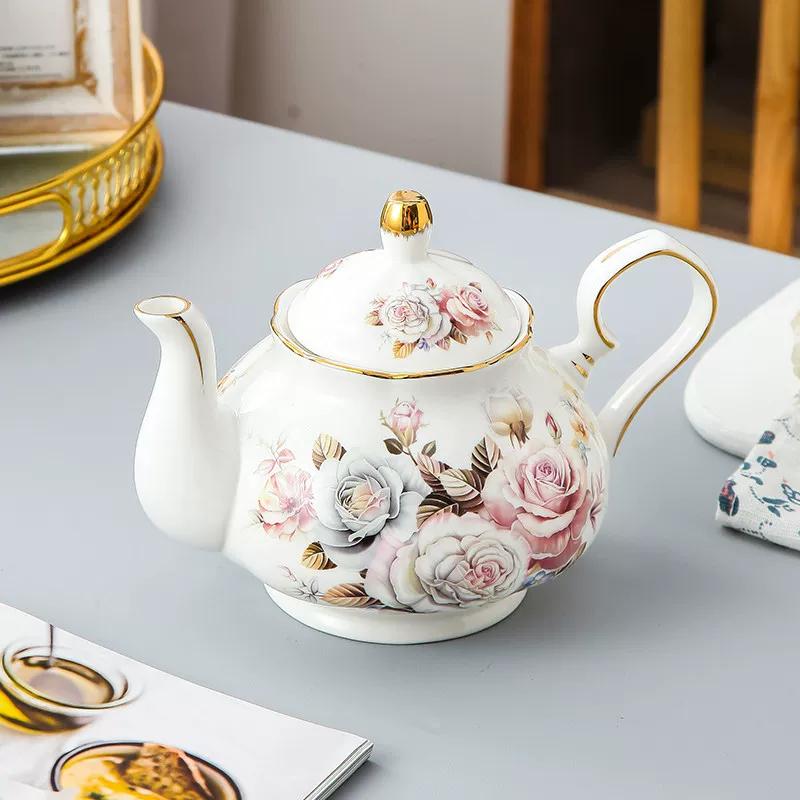 Vintage Floral Bone China Coffee Tea Set, Retro Rose Ceramic Teapot Cup Saucer, Elegant British Style Tableware for Afternoon Tea