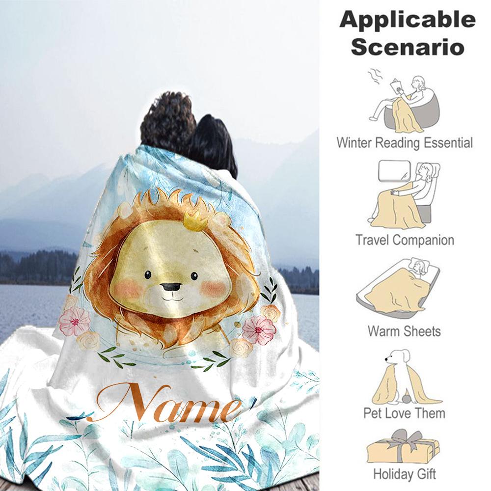 Little Lion Customize Text Blanket Gift Customizable Blanket Soft Warm Cozy for Picnics Bed Couch Sofa Four Seasons Universal