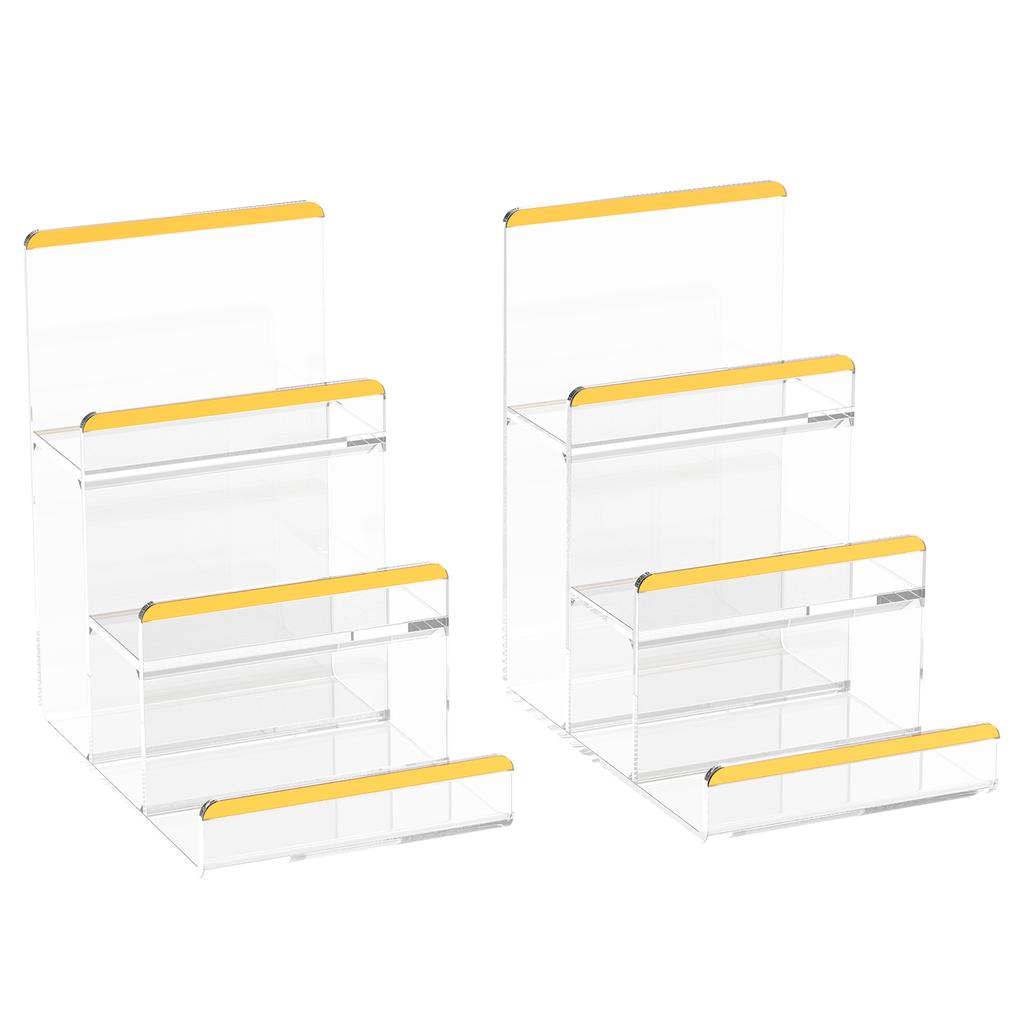 2 Pcs Acrylic Display Stand 3/4 Tier Wallet Display Stand Women Handbag Purse Display Shelf Jewelry Racks Makeup Storage Shelves