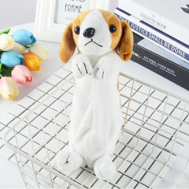 

1PC Estuche de lápices de felpa suave para niños y niñas, bolsa de bolígrafos de simulación , lindo perro, papelería escolar белый
