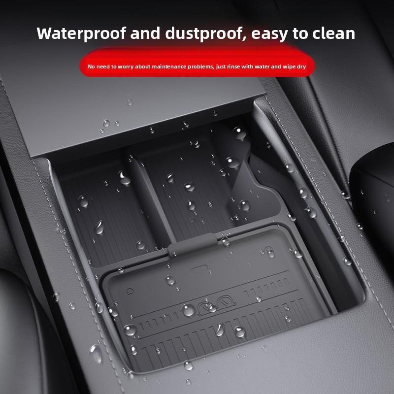 Boîte de rangement pour Console centrale de voiture Tesla modèle Y Juniper 2025, boîte de rangement pour accoudoir, plateau organisateur caché, tapis