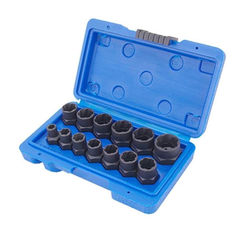13Piece Multifunctional Impact Bolt Nut Remover Set Nut Extractor Socket Bolt Remover Tool with Storage Box 6.35-19mm