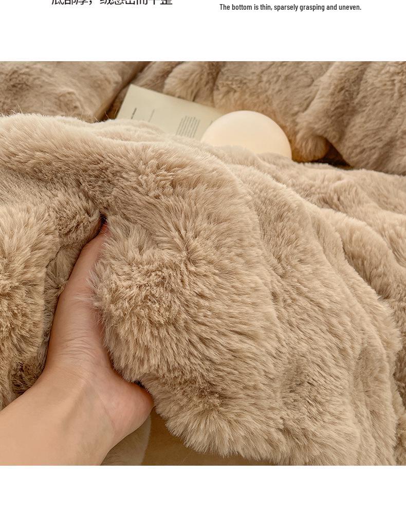 Class A Rabbit Hair Velvet Winter 4-Piece Bedding Set - Thickened Warm Coral Velvet Flannel.