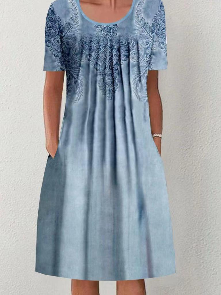 Women Loose Summer Floral Vintage Sexy Ruffles Pocket Dress