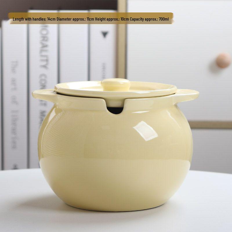 Ceramic Double-Handled Lard Jar with Lid - High-Temperature Resistant Kitchen Oil Storage Pot