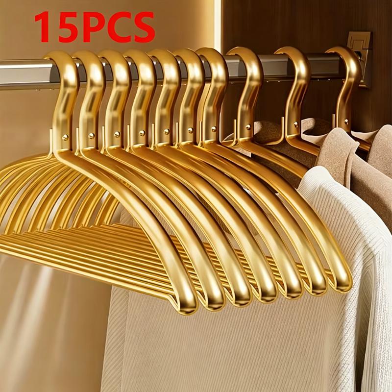 5/10/15pcs Gold Metal Hangers,Matte Aluminum Clothes Hangers for Aesthetic Home Decor,Dorm Room, Sturdy Space-Saving Hanger Rack