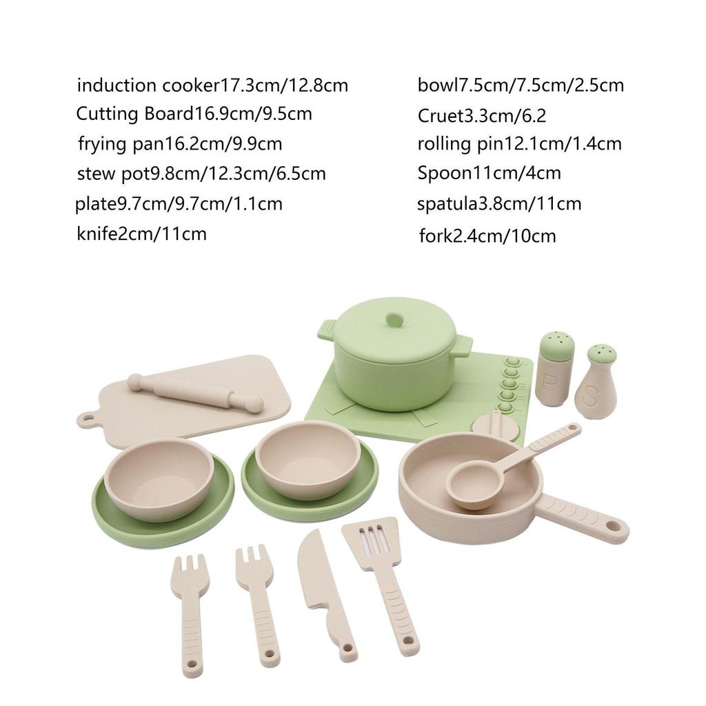 14 Pieces Kitchen Toys Children Cooking Toys Pot and Pan Silicone Playset Children Kitchen Accessories for Kids Boys Girls