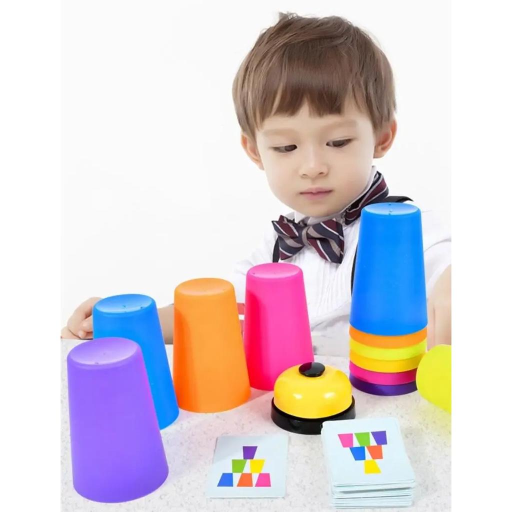 Stack Cup Game with Card Kid Educational Montessori Toy Intellectual Enlightenment Color Cognition Logic Training Christmas Gift