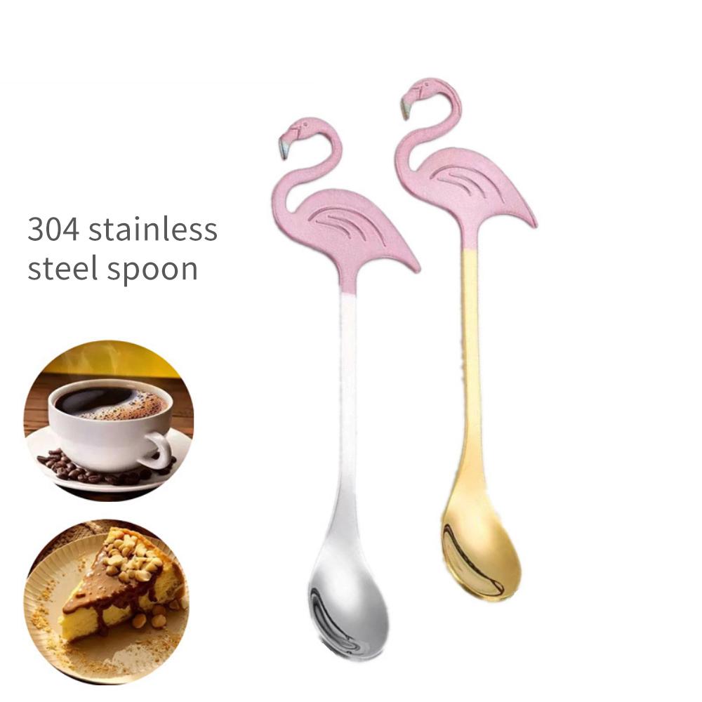 Creative Coffee Spoons Stainless Steel Flamingo Titanium-plated Paint Mixing Spoon Hanging Cup Mini Spoon