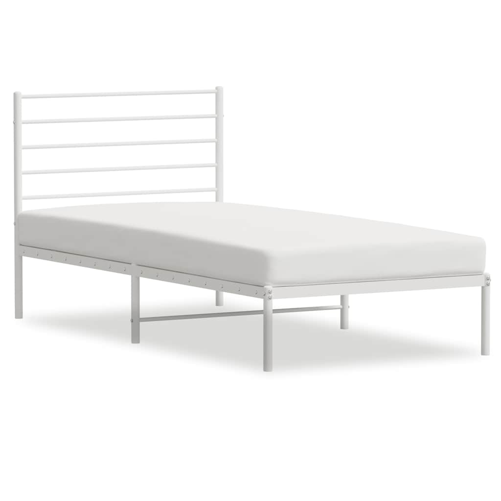 Metal Bed Frame with Headboard White 90x200 Cm